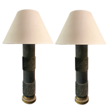 Pair of Textured Ebony Wood Column Lamps