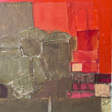 Vintage Crimson Abstract Art, 1960s