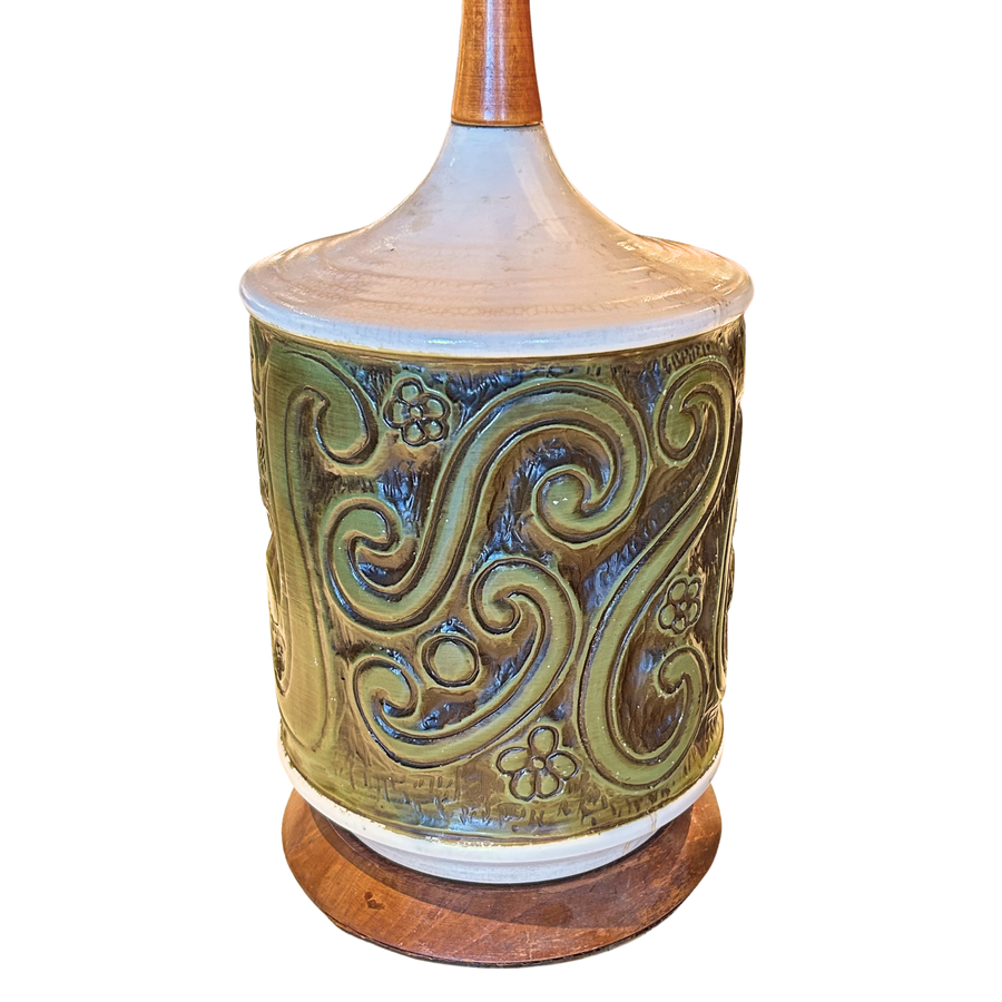 Pair of Ceramic and Wood Accent Table Lamps with Pleated Shades