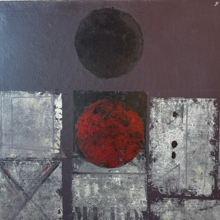 Vintage Purple and Red Abstract Art, 1960s