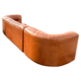Cognac Leather Channel Back Curved Modular Sectional