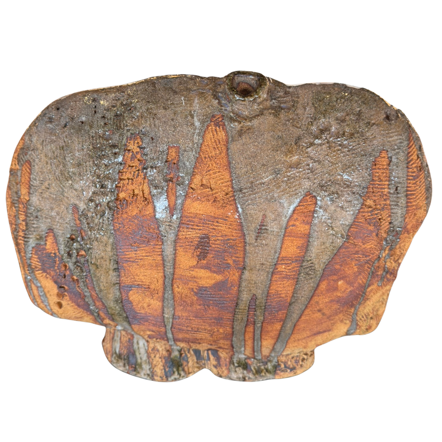 Organic Form Stoneware Vessel with Textured Ash Glaze