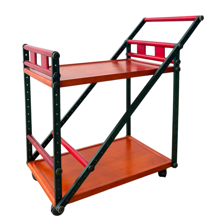 Italian Postmodern Bar Cart in Paprika and Racing Green
