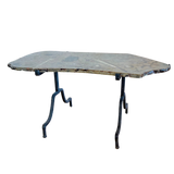 Vintage Orthoceras Limestone Iron Base End Table