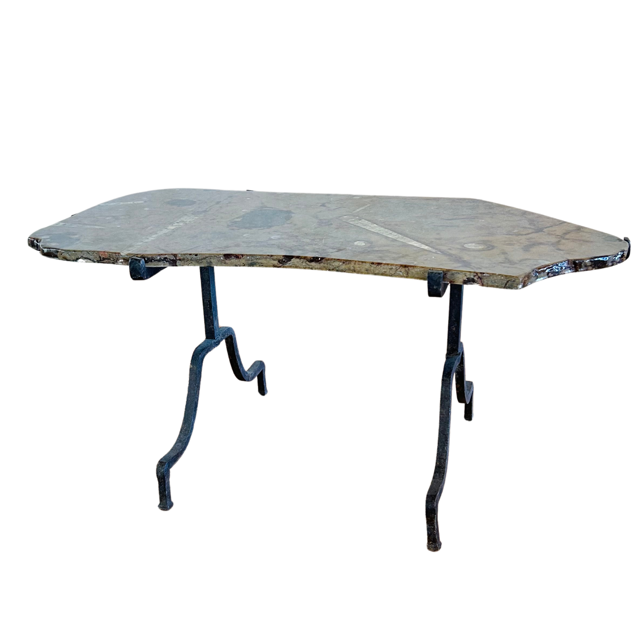 Vintage Orthoceras Limestone Iron Base End Table