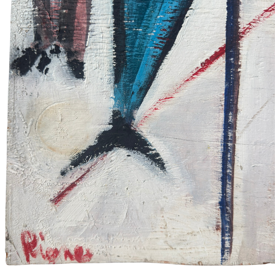 Vintage Figurative Art in Red and Blue