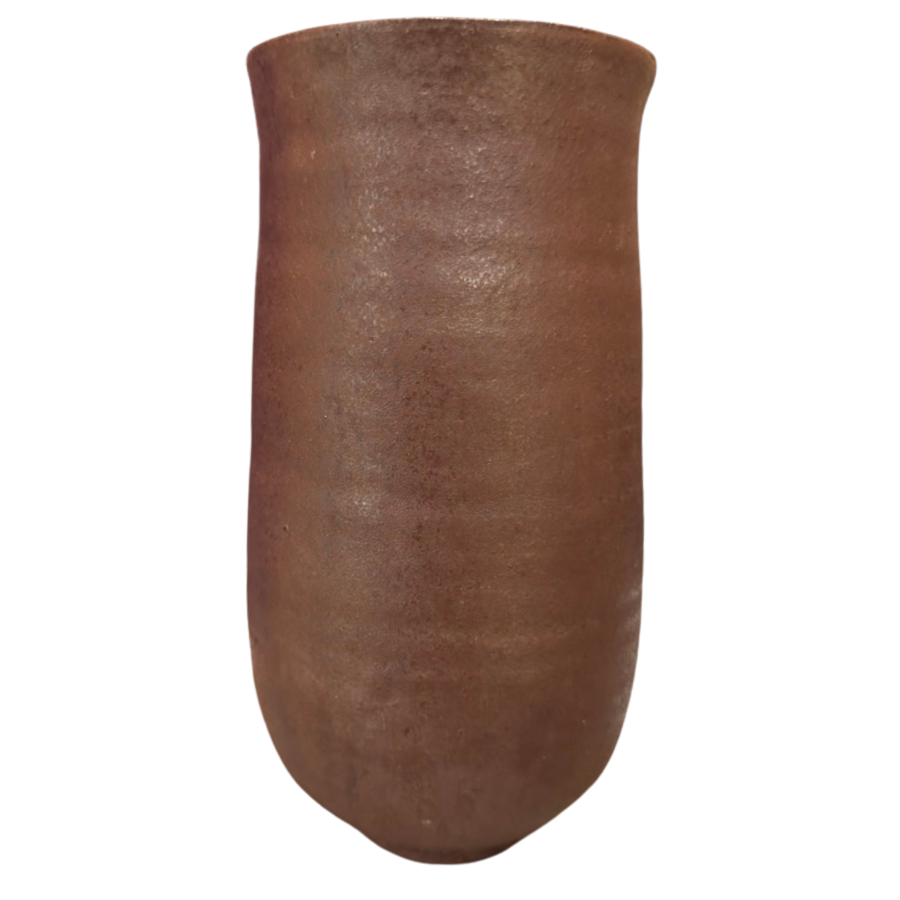 Tall Oxidized Clay Vase with Ochre Abstract Glaze
