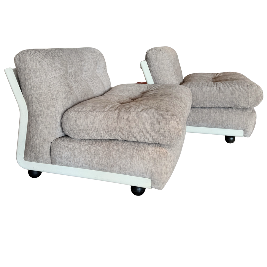 Pair of Cream and Taupe B&B Amanta Lounge Chairs