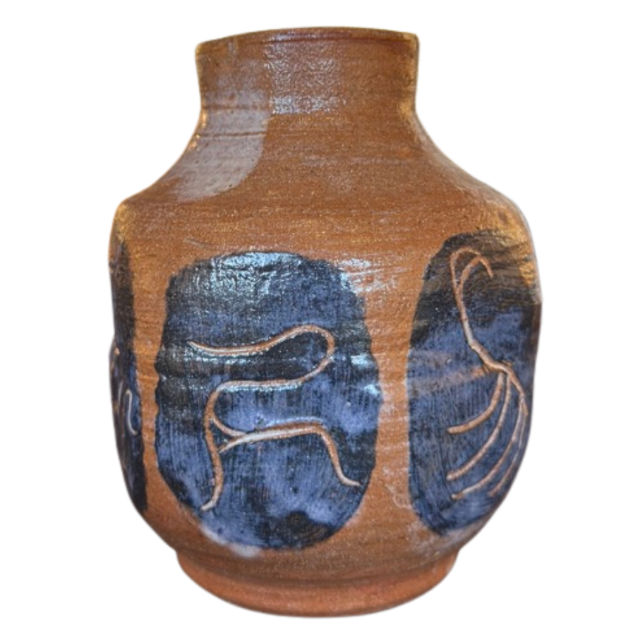 Brown and Indigo Studio Pottery Vase