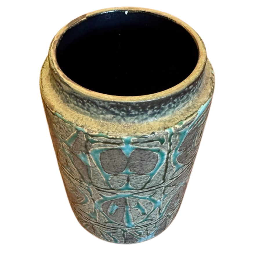 Green Studio Ceramic Vase with Abstract Relief