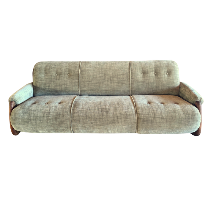 Vintage Sage Green Spanish Oak Framed Sofa, 1960s
