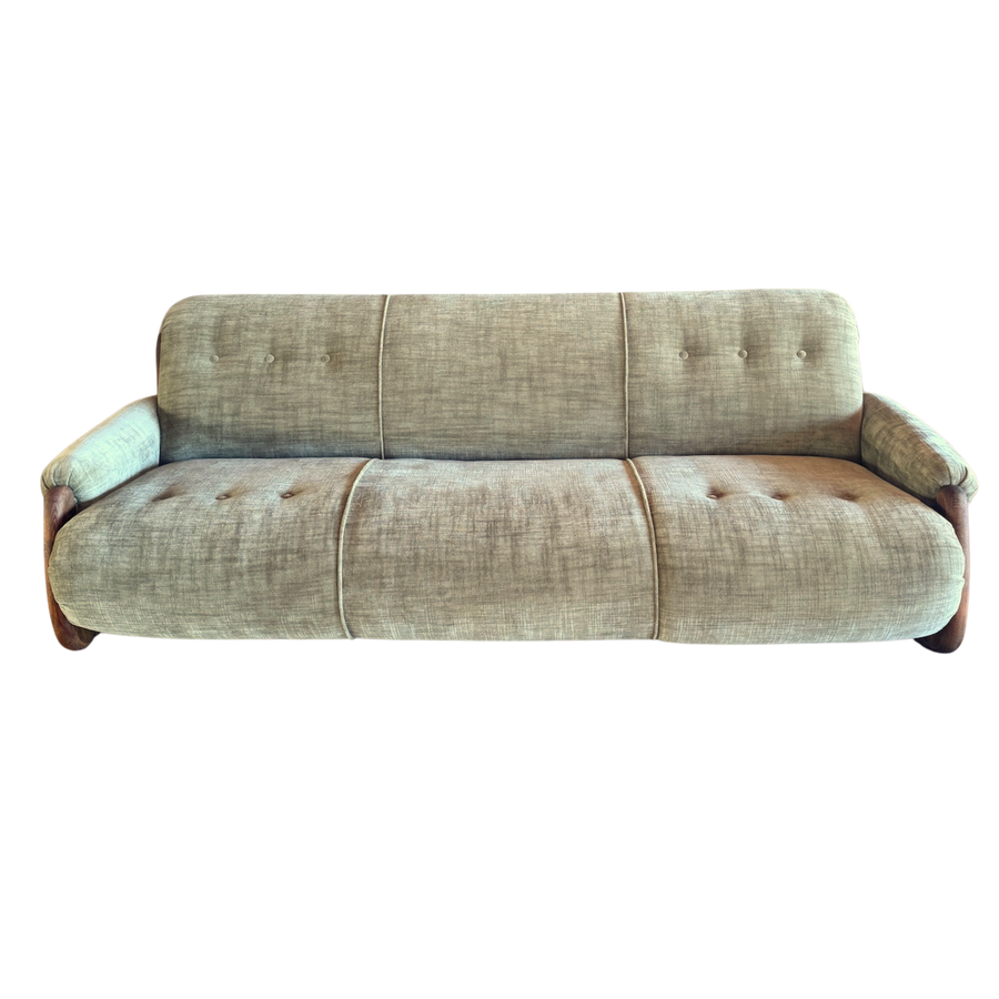 Vintage Sage Green Spanish Oak Framed Sofa, 1960s