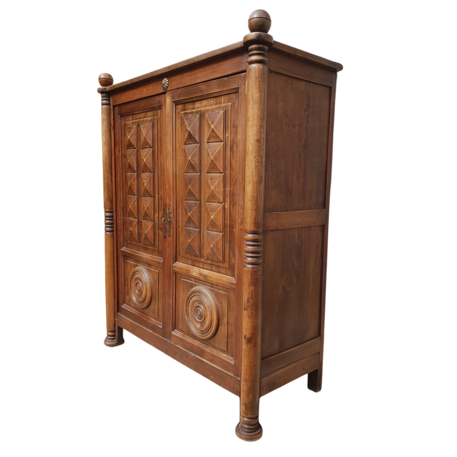 Hand Carved Oak Armoire by Charles Dudouyt, 1940s