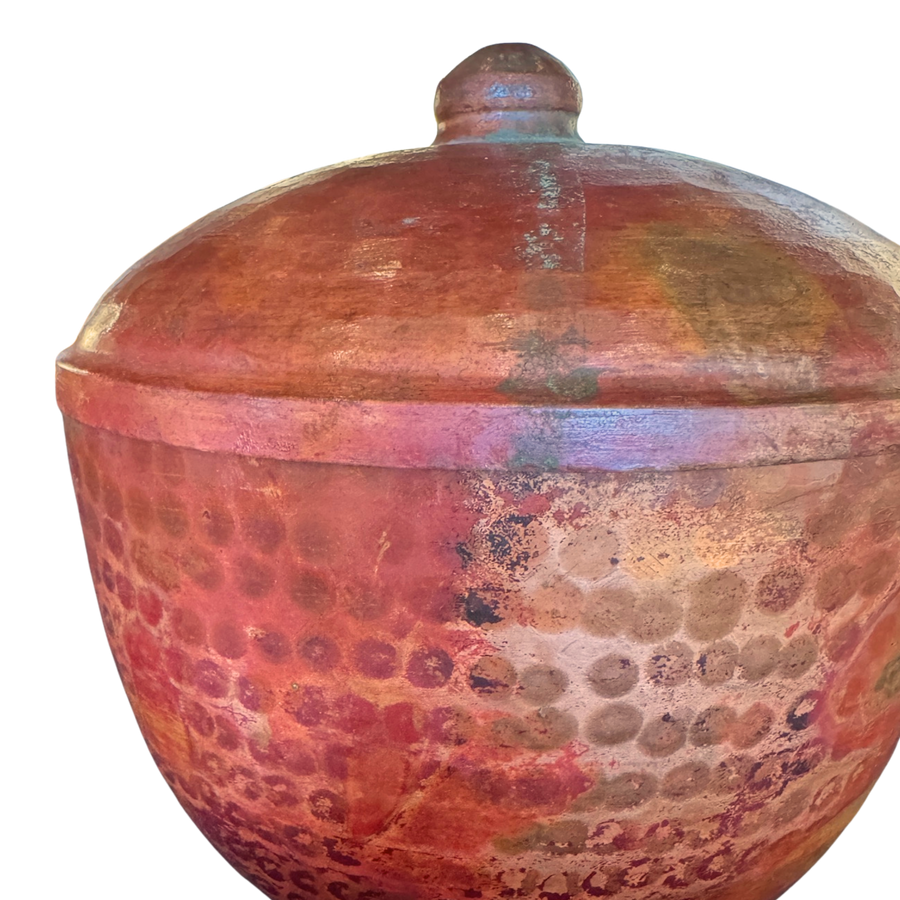 Medium Oxide Red Hammered Metal Lidded Jar