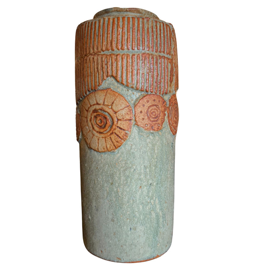 Seafoam and Terra Cotta Relief Studio Vase