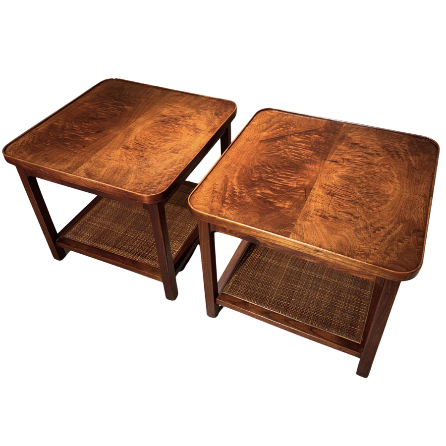 Pair of Walnut and Cane Tiered Side Tables by Jack Cartwright, 1960s