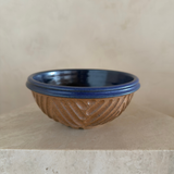 Carved Studio Pottery Bowl with Cobalt Interior