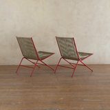 Pair of Red Metal Frame Rope Chairs