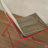 Pair of Red Metal Frame Rope Chairs
