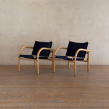 Pair of Blue Velvet '411' Safari Chairs by Ben af Schultén of Artek