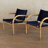 Pair of Blue Velvet '411' Safari Chairs by Ben af Schultén of Artek