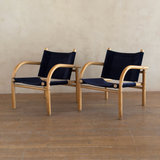 Pair of Blue Velvet '411' Safari Chairs by Ben af Schultén of Artek