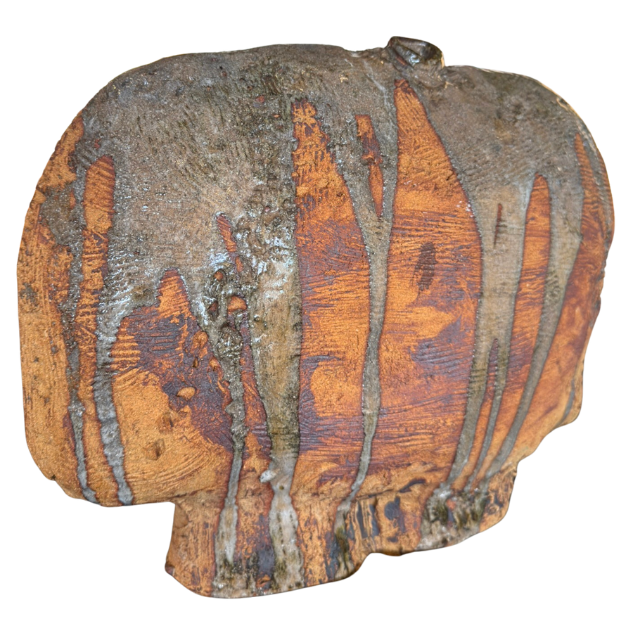 Organic Form Stoneware Vessel with Textured Ash Glaze