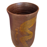 Tall Oxidized Clay Vase with Ochre Abstract Glaze