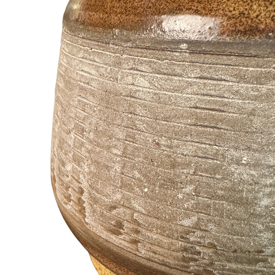 Tonal Ribbed Studio Pottery Vessel