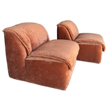 Pair of Italian Armless Lounge Chairs in Rosewood Velvet