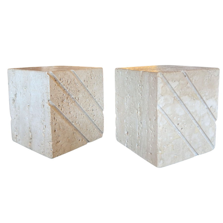 Fratelli Manelli Carved Travertine Bookends