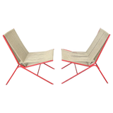 Pair of Red Metal Frame Rope Chairs