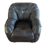 Pair of Vintage Italian Black Leather Chairs