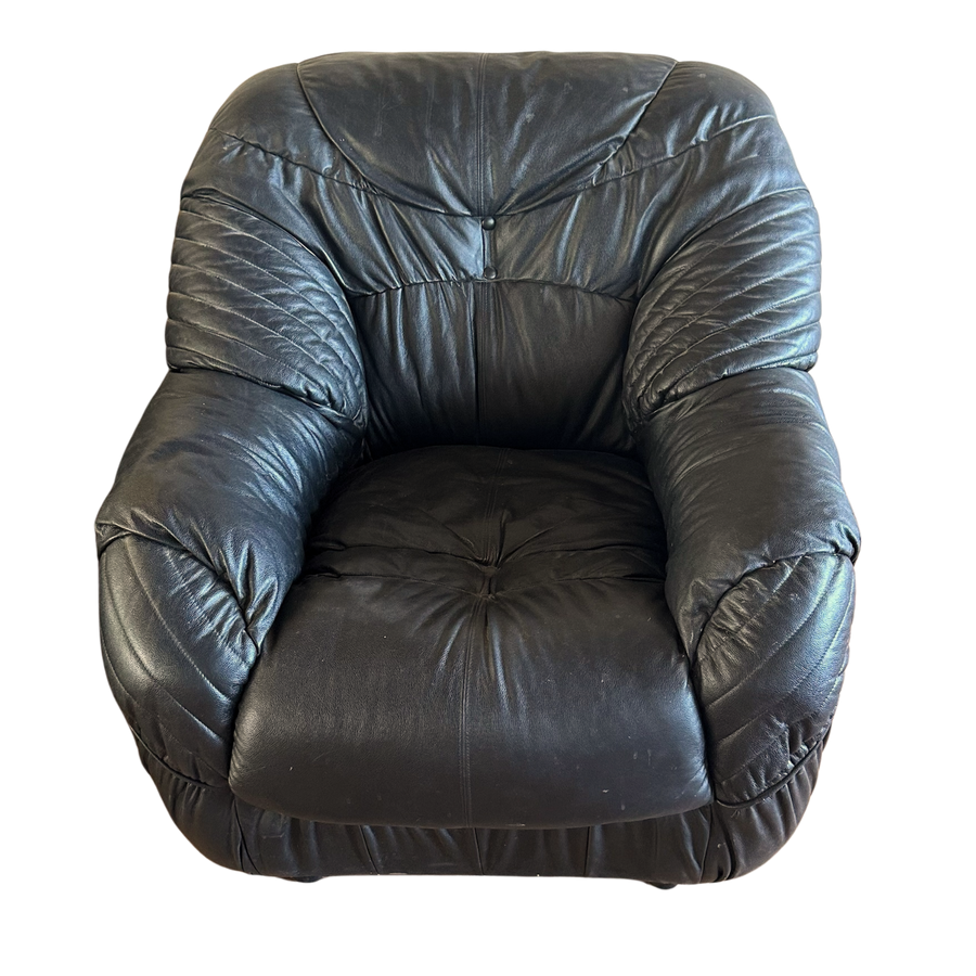 Pair of Vintage Italian Black Leather Chairs