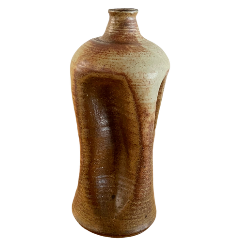 Cream and Brown Glazed Stoneware Vessel