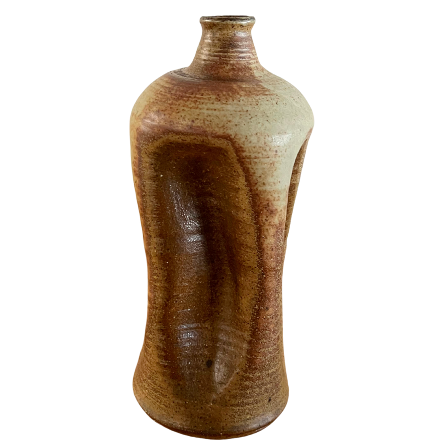 Cream and Brown Glazed Stoneware Vessel