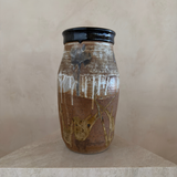 Studio Pottery Vase with Black Rim and Drip Glaze
