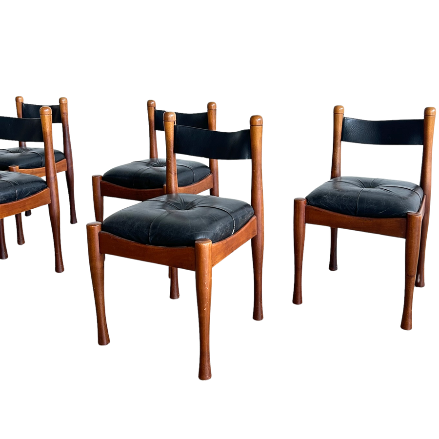 Set of 6 Mid Century Walnut Dining Chairs by Silvio Coppola for Bernini, 1960s