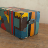 Vintage Polychrome Abstract Wood Storage Chest