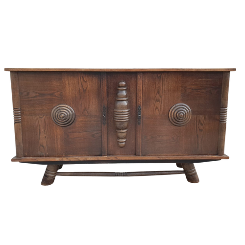 Hand Carved Oak Sideboard by Charles Dudouyt, 1940s