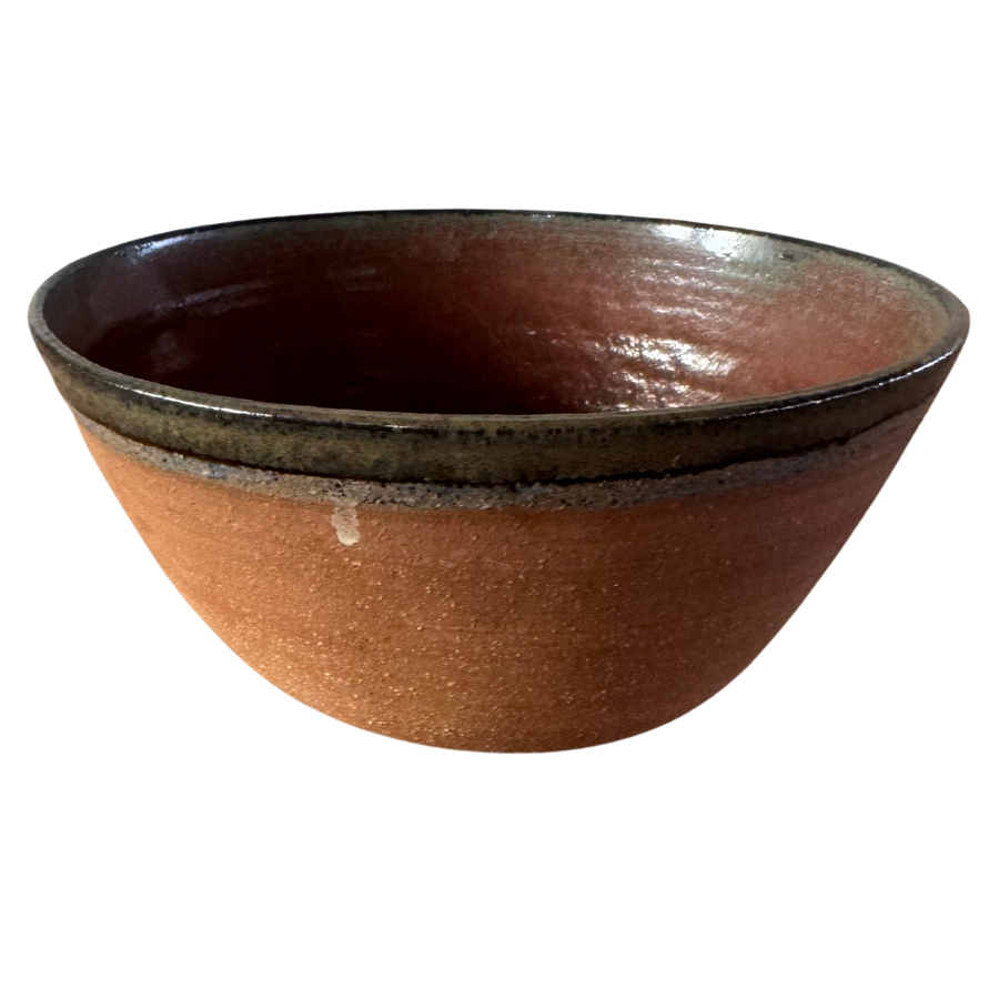 Studio Pottery Bowl in Terracotta and Green Glaze