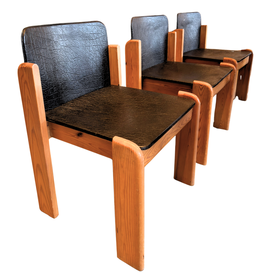 Set of 6 Italian Textured Leather Seat Dining Chairs in the manner of Silvio Coppola, 1970s