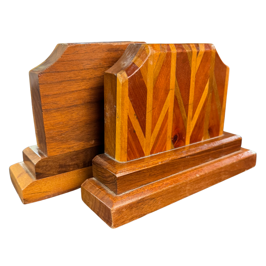 Pair of Wood Inlay Bookends