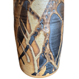 Cylindrical Vase with Blue Rim and Abstract Glaze