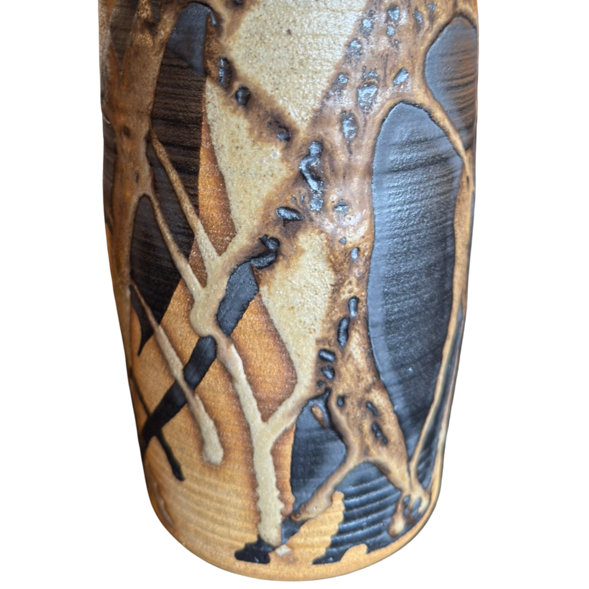 Cylindrical Rimmed Vase Cylindrical Vase with Blue Rim and Abstract Glaze – Pop Up Home