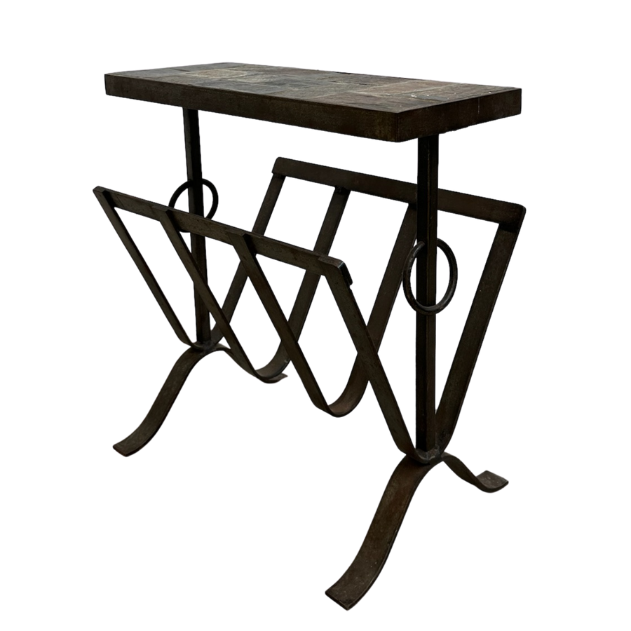 Iron Tile Top Magazine Rack End Table by Jacques Adnet