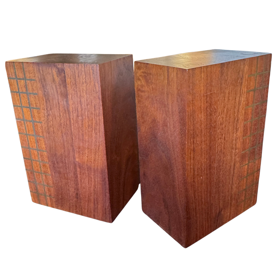 Pair of Wood Grid Pattern Bookends