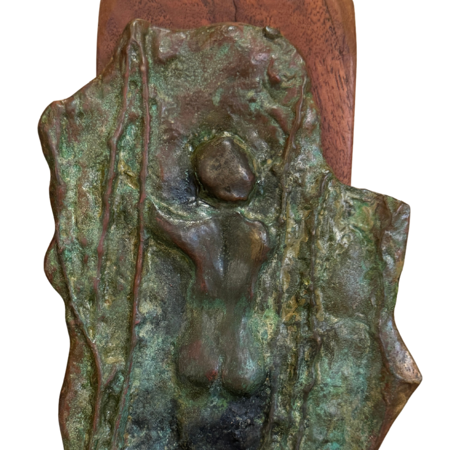 Patinated Bronze Female Relief on Wood