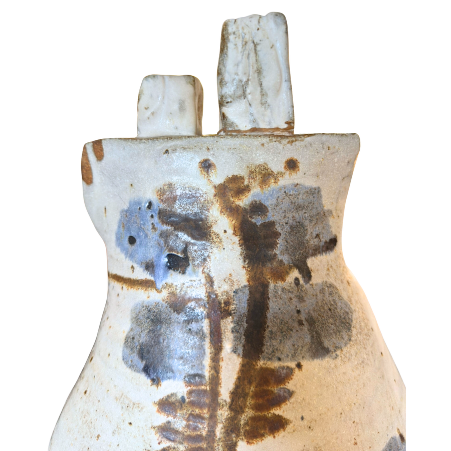 Large Studio Pottery Vessel with Blue and Earth Toned Accents