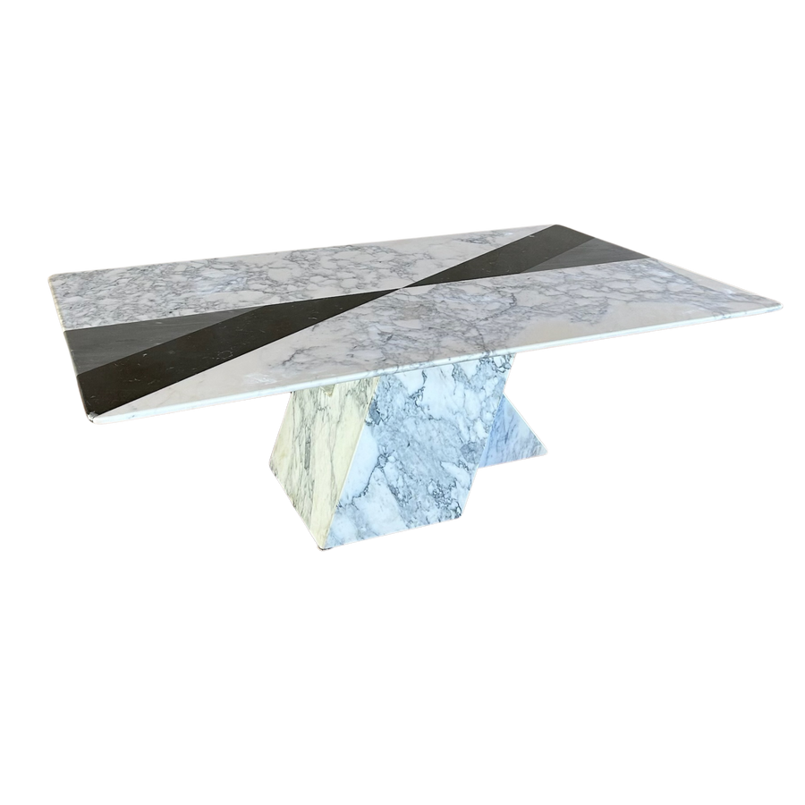 Sculptural Marble and Stone Inlay Coffee Table